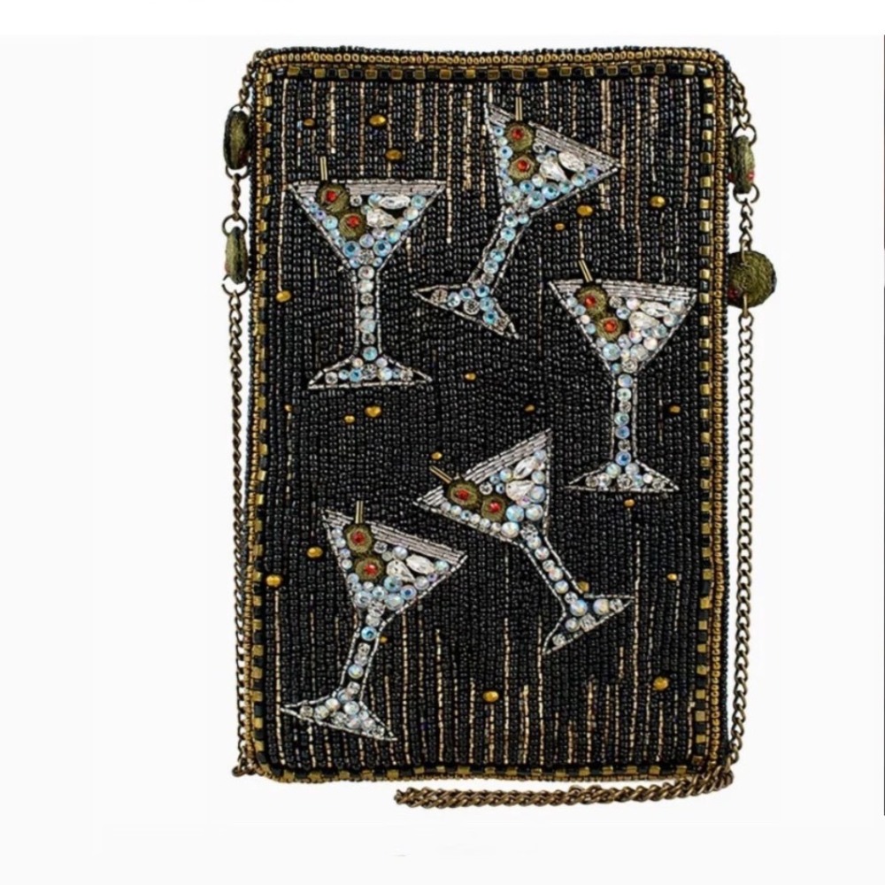 Mary Frances Crossbody Womens Small Black Sip Happens Beaded Martini Phone Bag